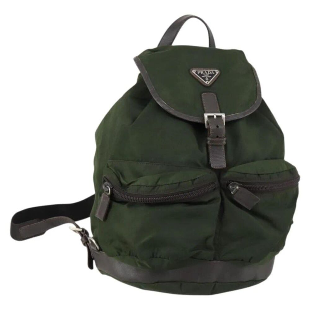 Prada Double Front Pocket Tessuto Khaki Nylon Backpack Bag - Picture 1 of 16